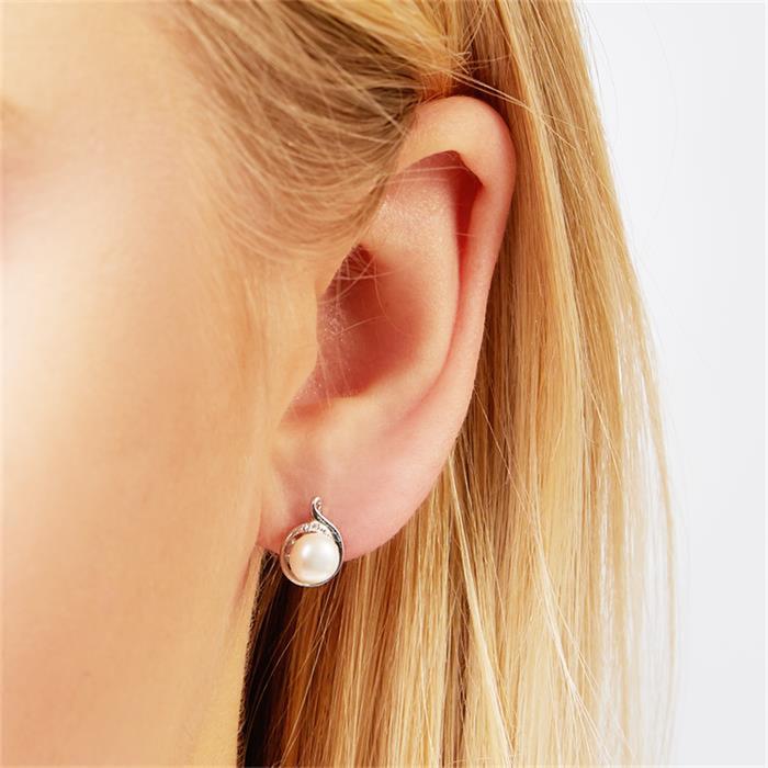 Shiny pearl stud earrings sterling sterling silver