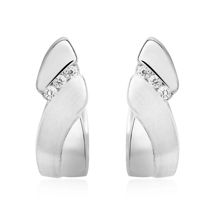 Partially polished sterling silver earrings with zirconia