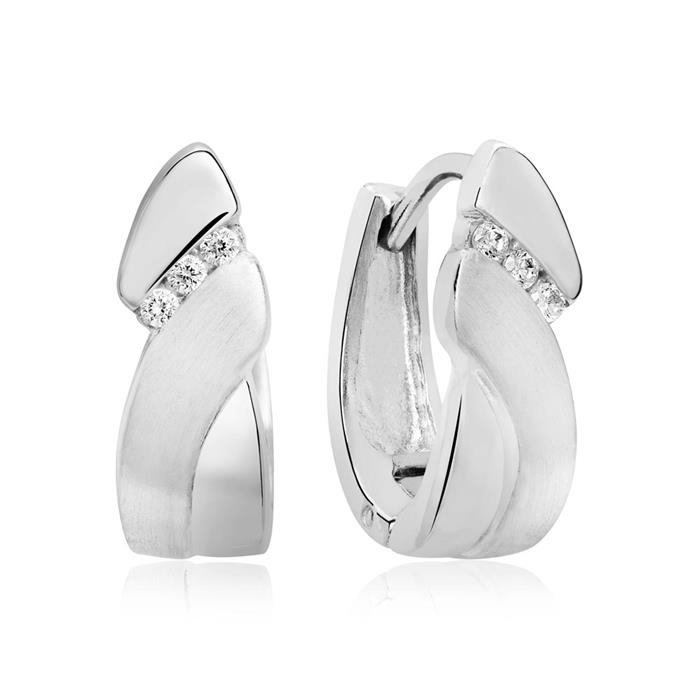 Partially polished sterling silver earrings with zirconia