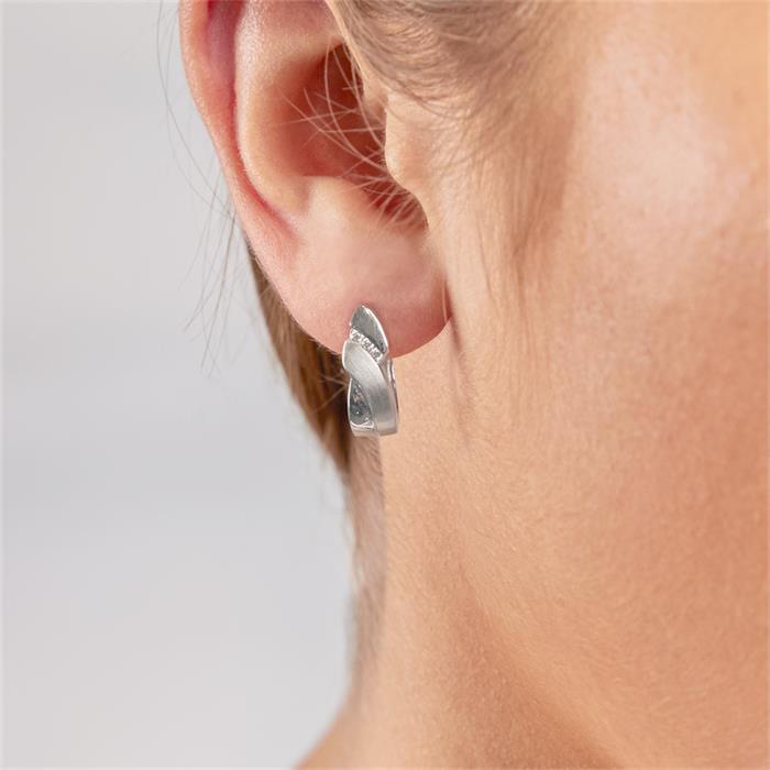 Partially polished sterling silver earrings with zirconia