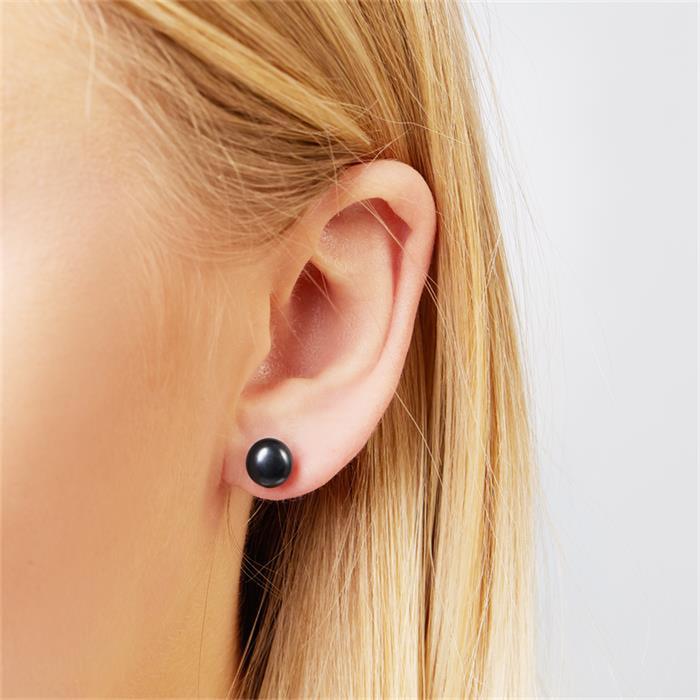 High quality earrings freshwater pearl steel blue