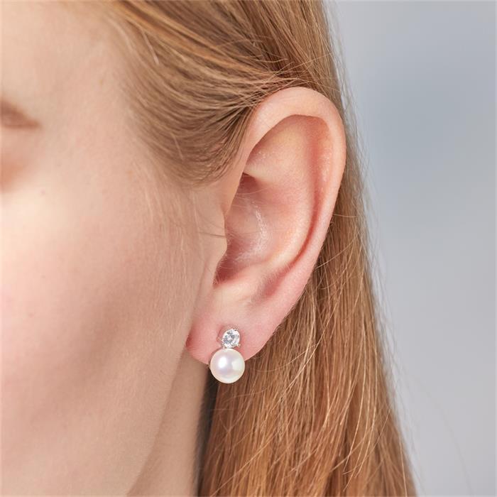 Pendientes plata perla agua dulce circonita blanca