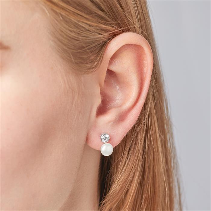Earrings sterling silver white pearl