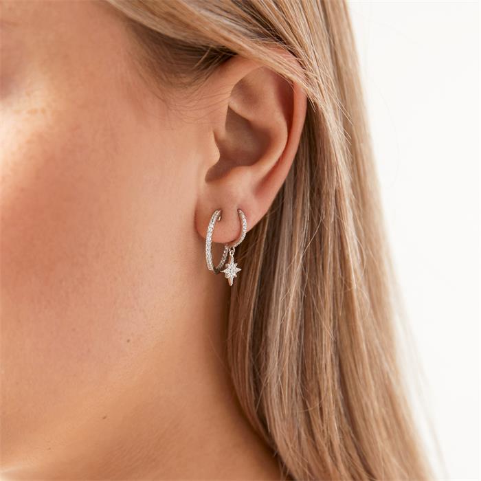 Sterling silver earrings with stone trim rhodium-plated