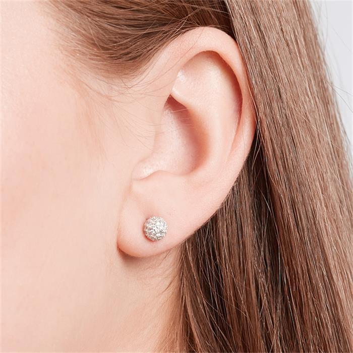 Polished sterling silver ear studs with stone trimming