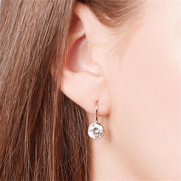 Earrings sterling silver rose gold plated zirconia