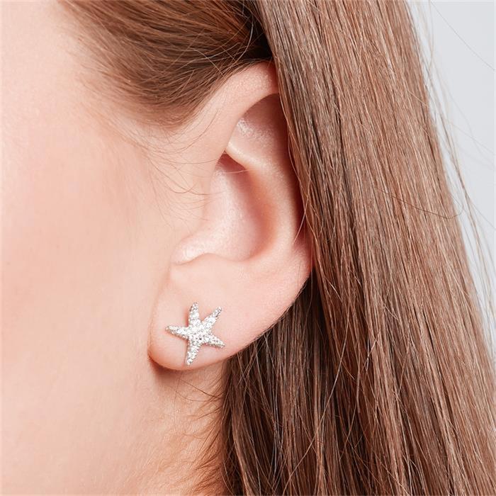 Ear studs made of sterling silver starfish zirconia