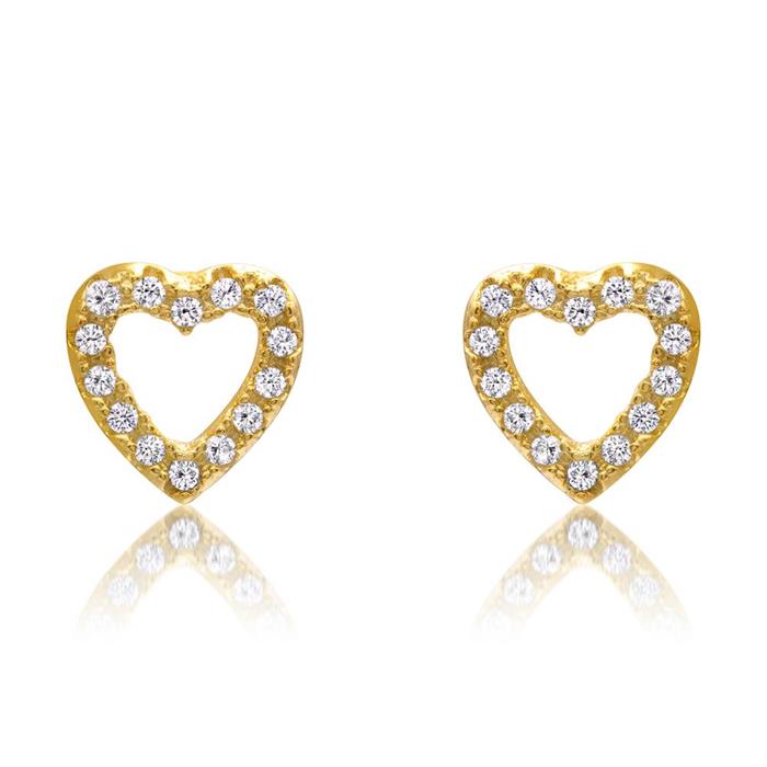 Yellow gold plated stud earrings sterling silver zirconia