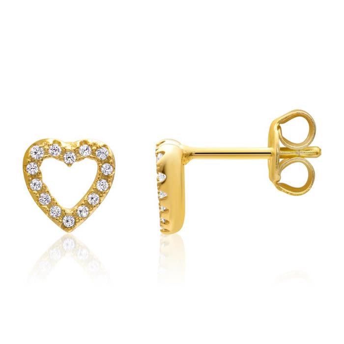 Yellow gold plated stud earrings sterling silver zirconia