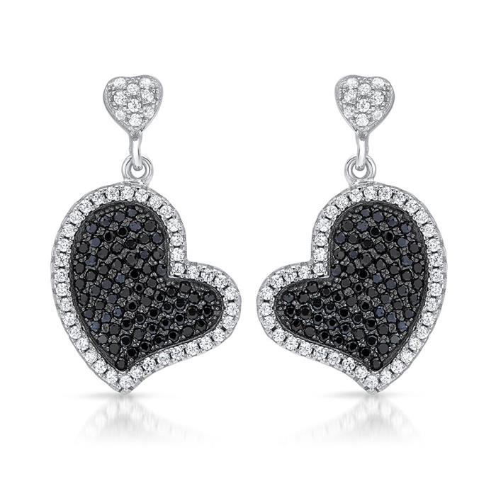 Heart-shaped silver earrings zirconia pavee