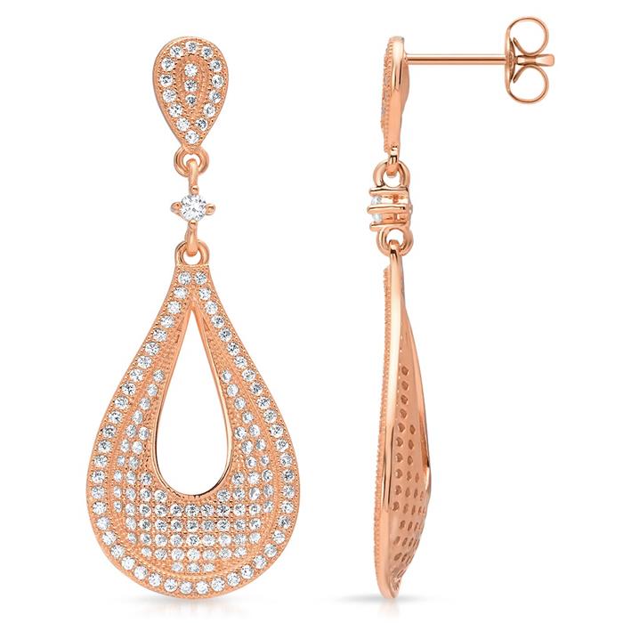 Rose Gold Plated Silver Earrings With Micro Pavé