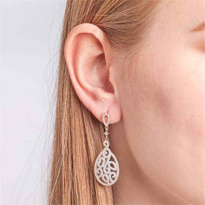 Rosegold-plated silver earrings with stone trimming