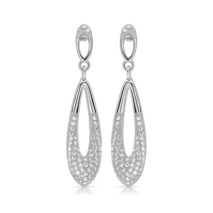 Polished silver earrings with zirconia trimming