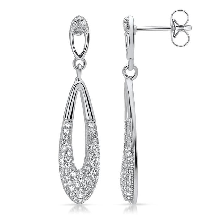 Polished silver earrings with zirconia trimming