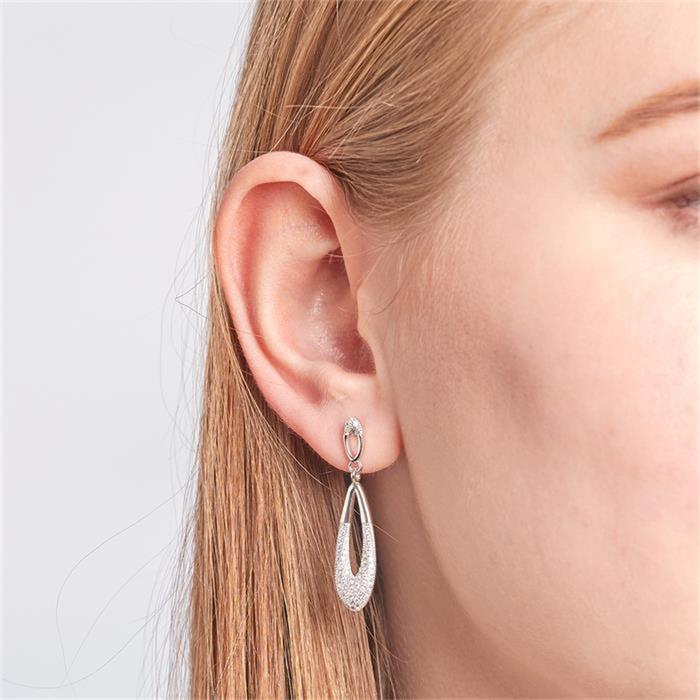Polished silver earrings with zirconia trimming