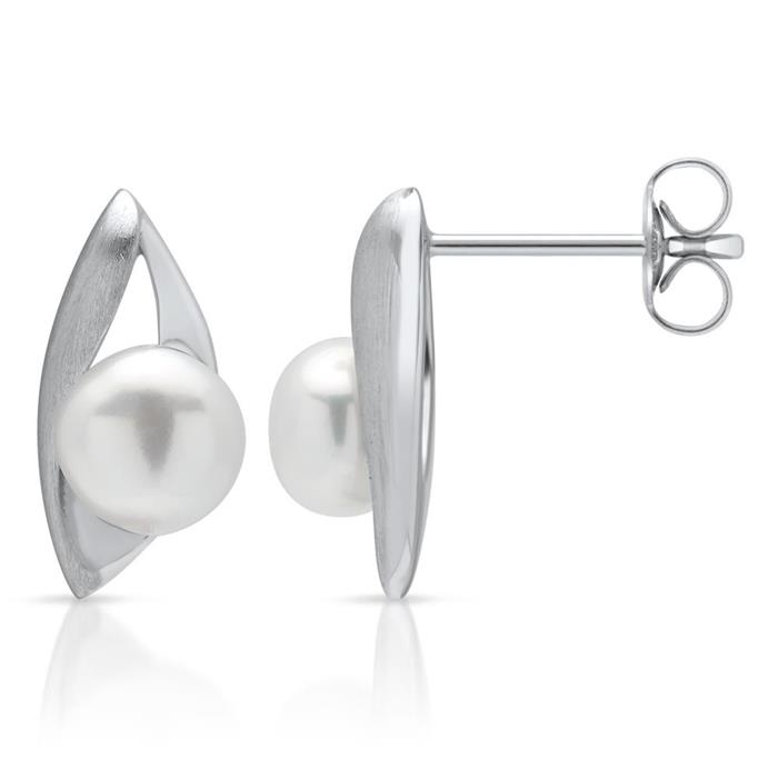 Sterling silver stud earrings with real pearl