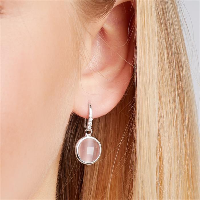 Polished sterling silver earrings with cat eye pearl