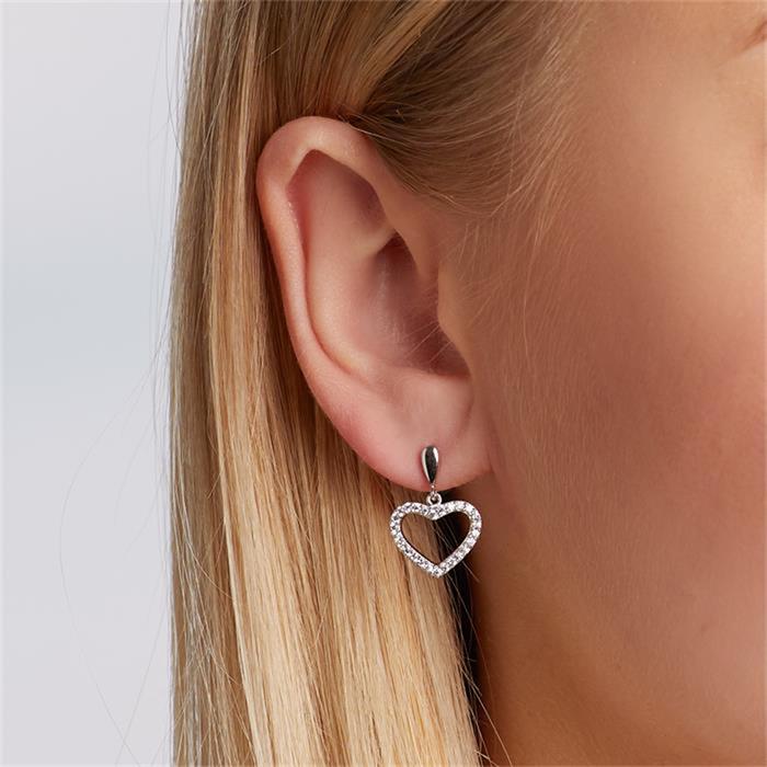 Polished sterling silver earrings with zirconia