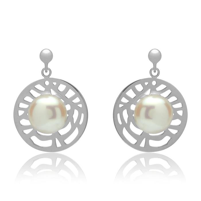 Earrings with pearls rhodium-plated silver
