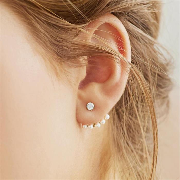 Ear jackets zirconia beads silver gold plated