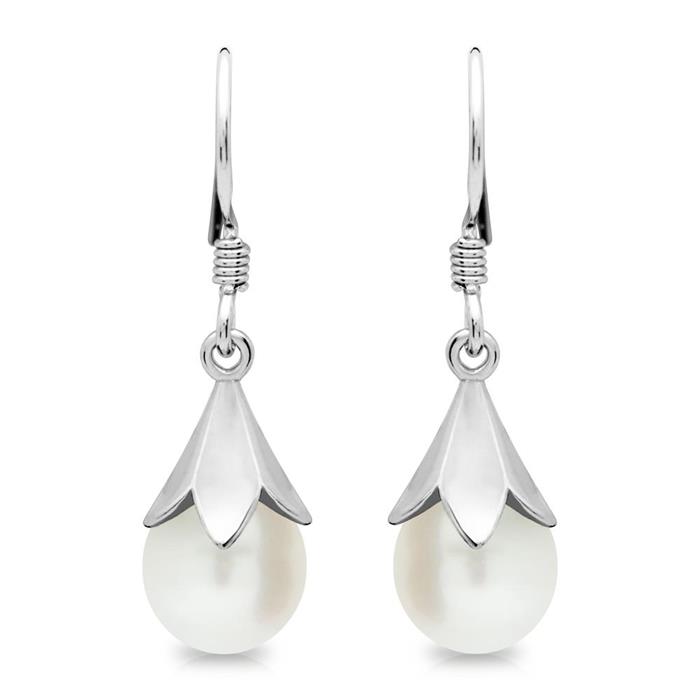 Floral silver earrings with pearl sterling silver