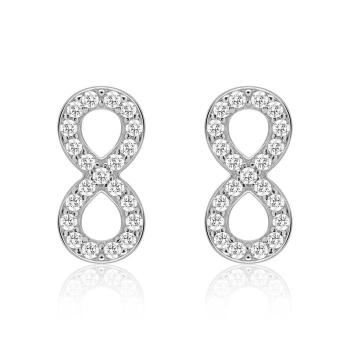 Infinity stud earrings sterling silver zirconia