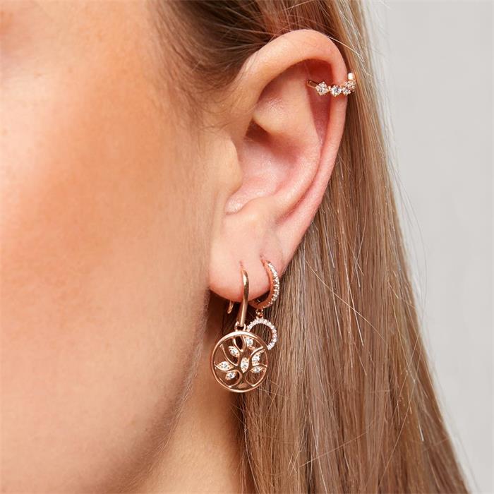 Ear cuffs de mujer de plata 925, rosa, circonita cúbica