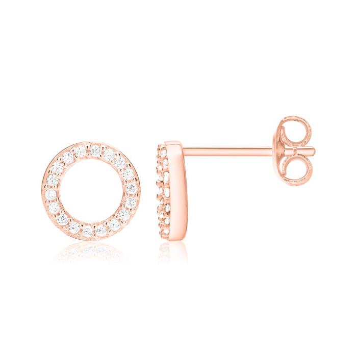 Ear Studs Circle Design Sterling Silver Pink Zirconia