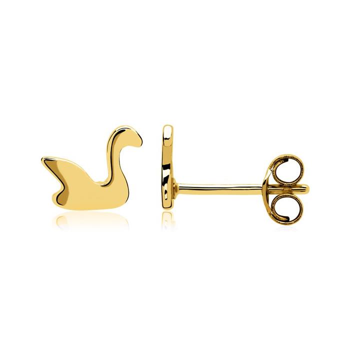Stud earrings sterling silver IP-gold swan