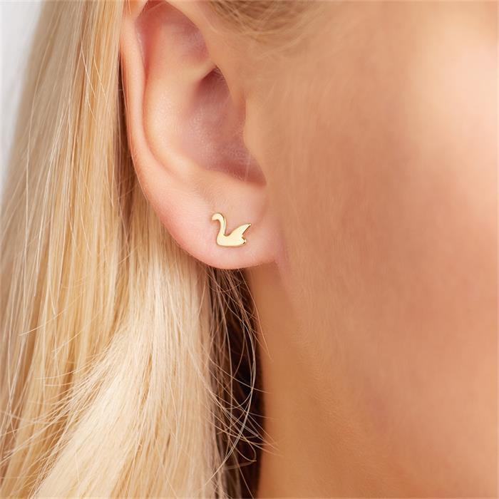 Stud earrings sterling silver IP-gold swan