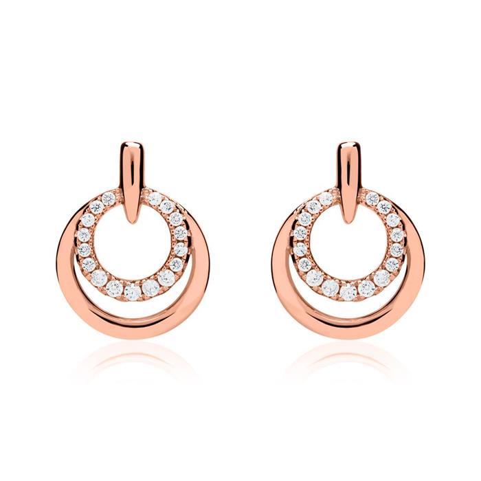 Earrings circles sterling silver rose gold zirconia