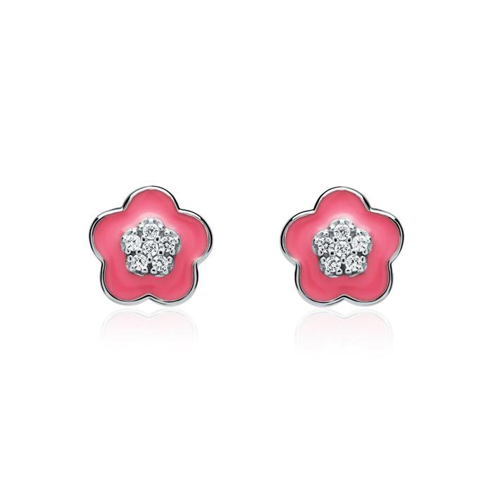 Flower stud earrings sterling silver zirconia