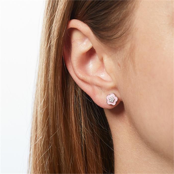 Flower stud earrings sterling silver zirconia