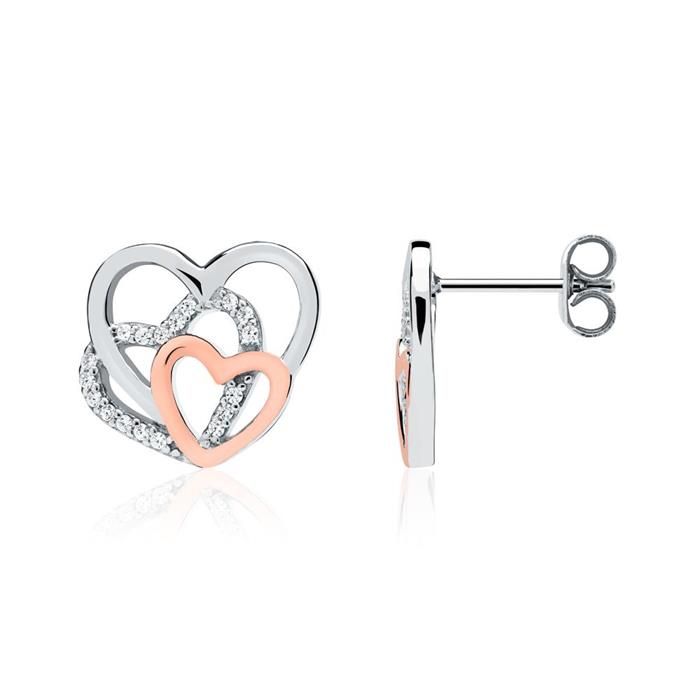Earrings hearts sterling silver pink zirconia