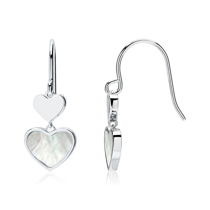 Earrings hearts of sterling silver and mother of pearl