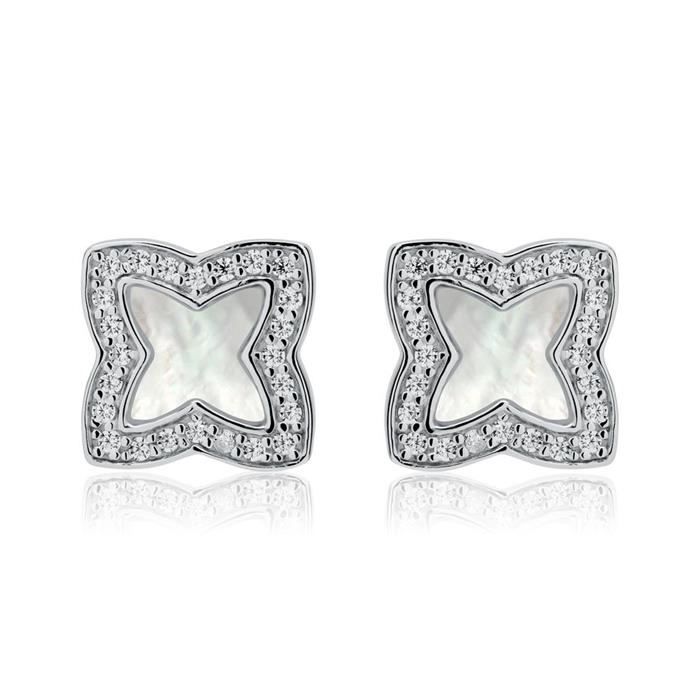 Floral earrings in sterling silver with zirconia