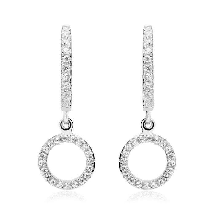 Sterling silver hoops with circle pendants and zirconia