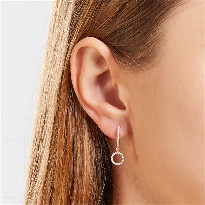 Ladies earrings sterling silver rose gold plated with zirconia