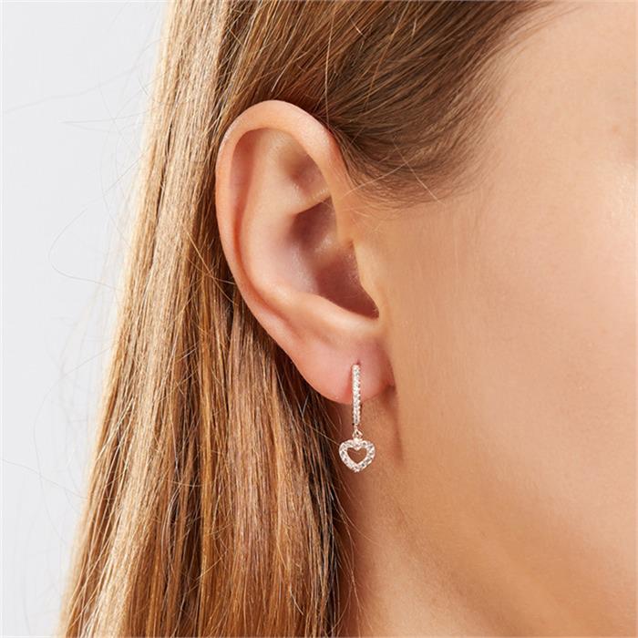 Rose gold plated sterling silver hoops with zirconia