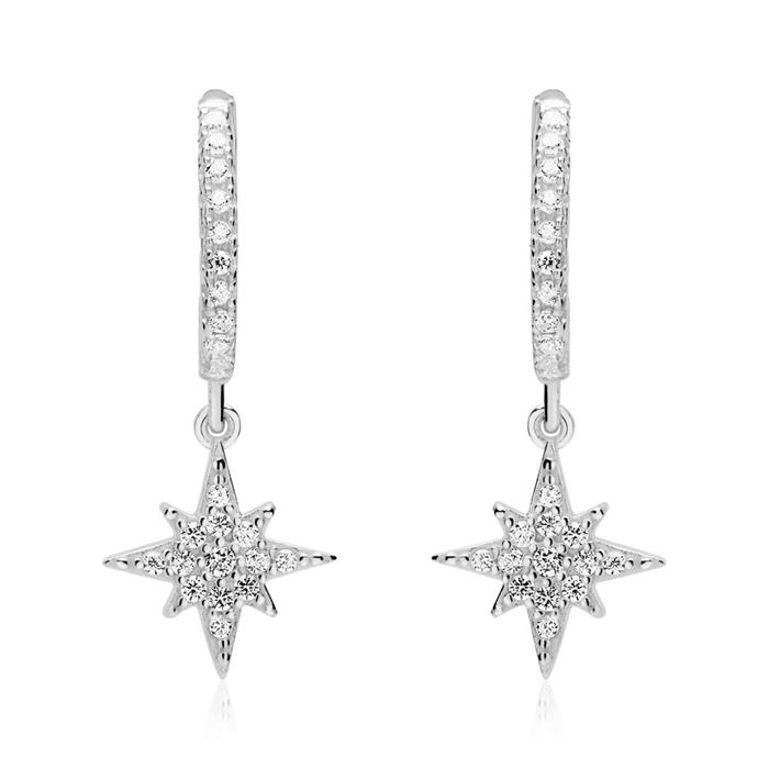 Sterling sterling silver folding hoops star with zirconia