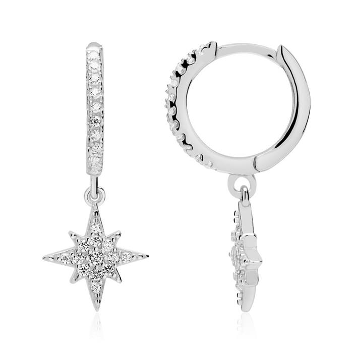 Sterling sterling silver folding hoops star with zirconia