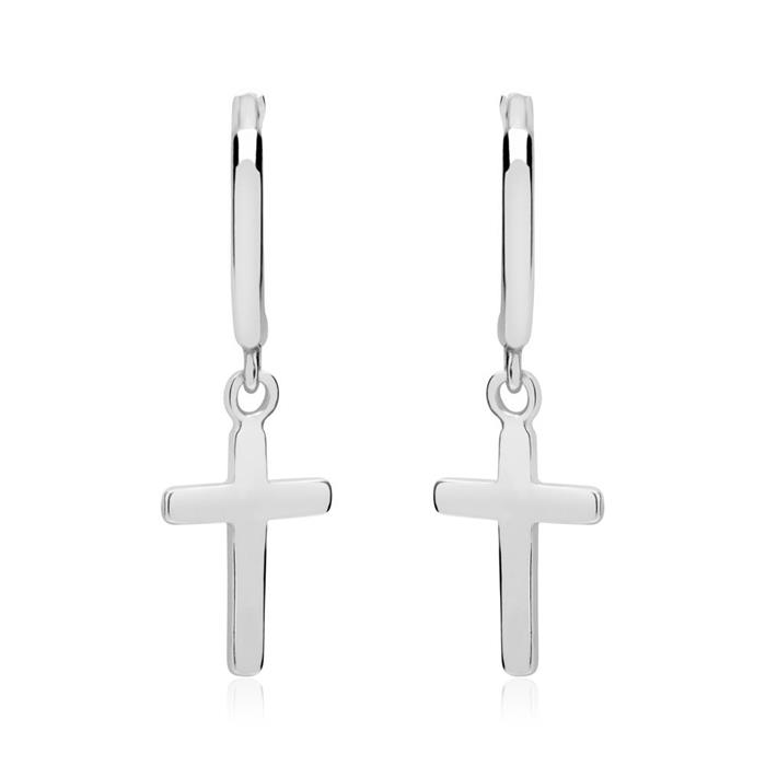 Hoops with cross pendants made of sterling sterling silver