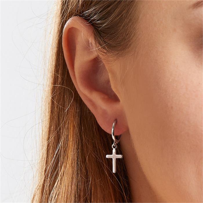 Pendientes de aro con colgante en forma de cruz de plata 925