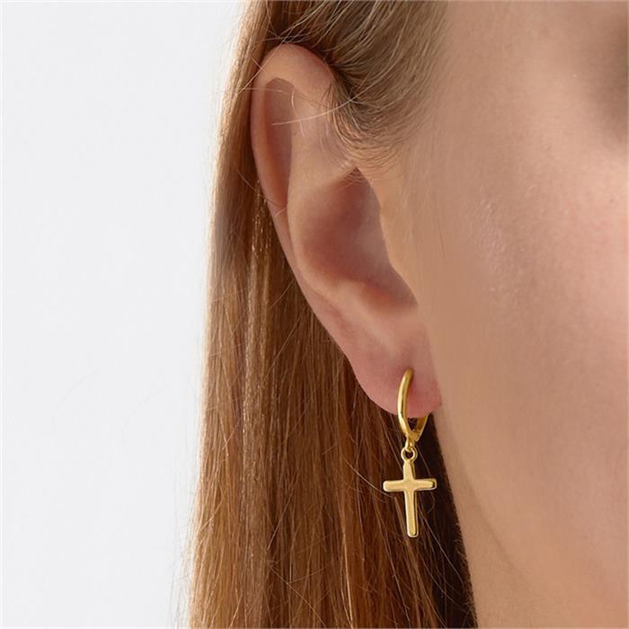Folding hoops crosses in sterling silver gold plated