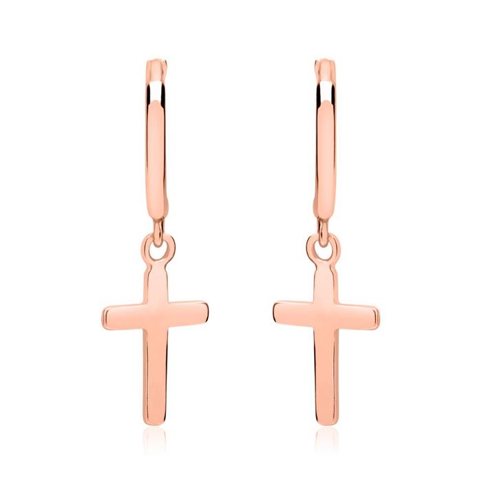 Rose gold plated sterling sterling silver hoops crosses