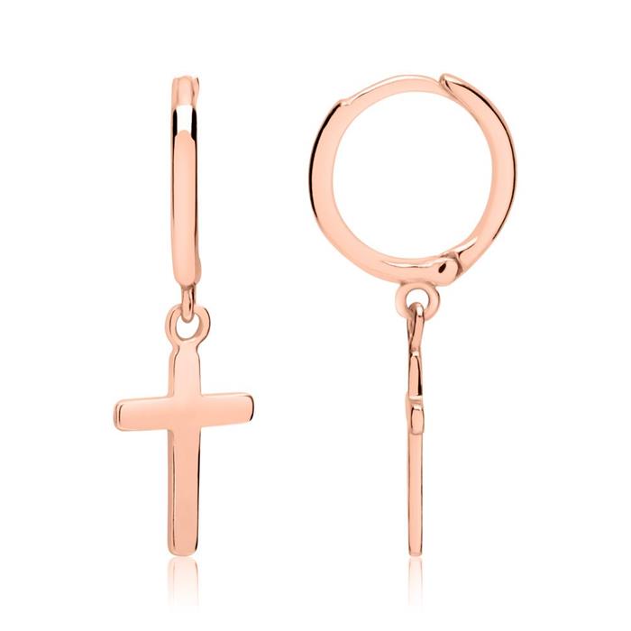 Rose gold plated 925 sterling zilveren kruisen creolen