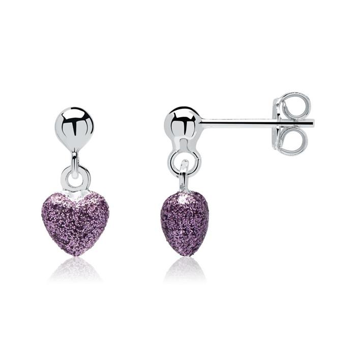 Pendientes de plata 925 con corazones morados brillantes