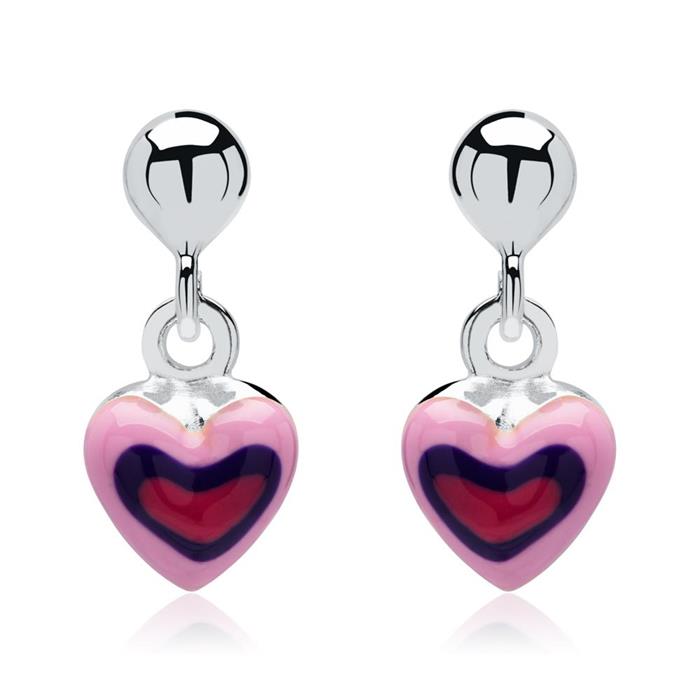 Ear studs made of sterling silver with colorful heart pendants