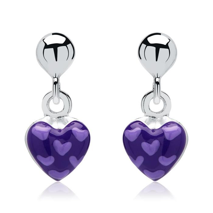 Sterling silver earrings with purple heart pendants