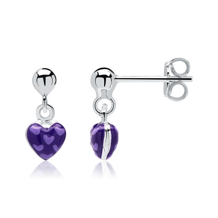 Sterling silver earrings with purple heart pendants